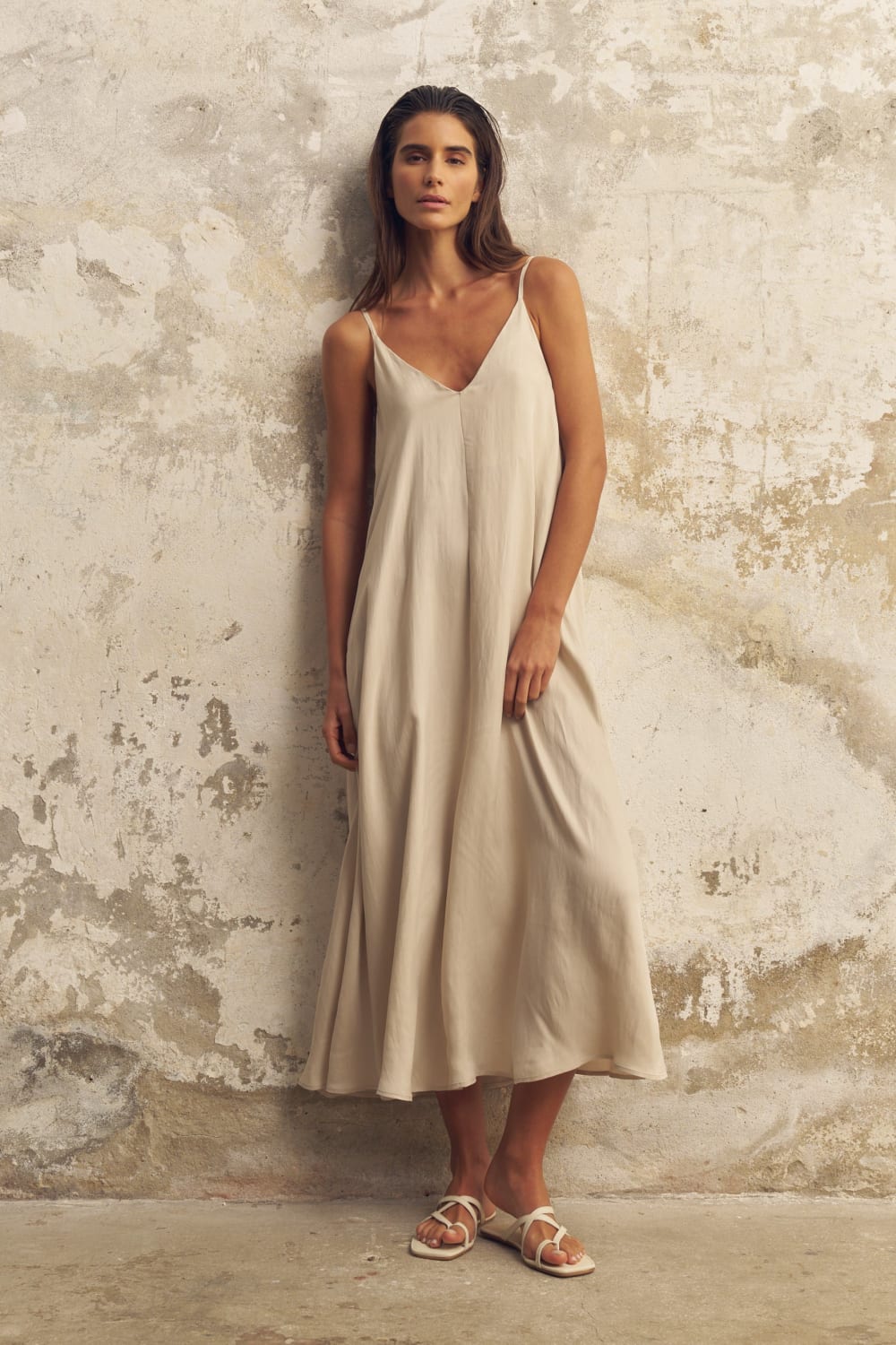 The Handloom-Lucid Flow Maxi Dress Sand-Elbise-2-Milagron.com