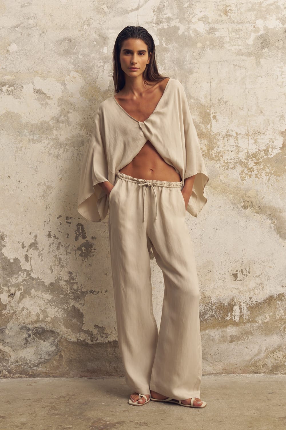The Handloom-Lucid Flow Tie Pants Sand-Pantolon-1-Milagron.com