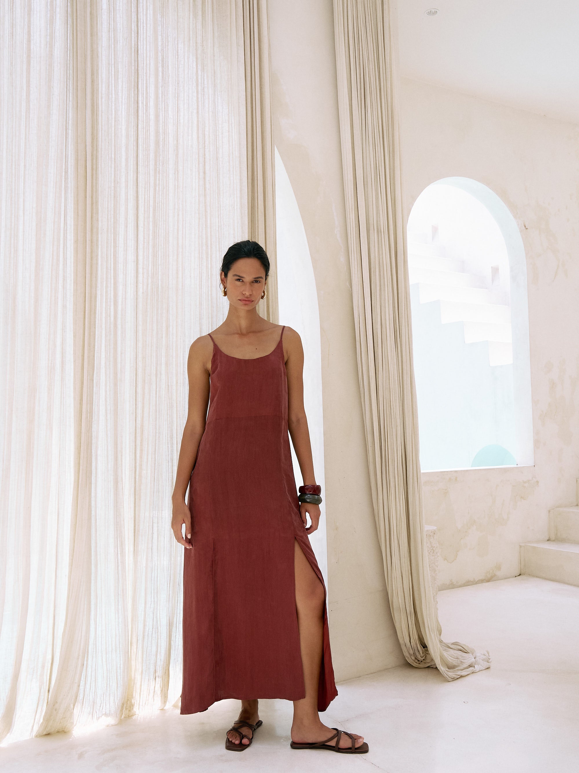 The Handloom-Lucid Midnight Maxi Dress Burgundy-Elbise-1-Milagron.com