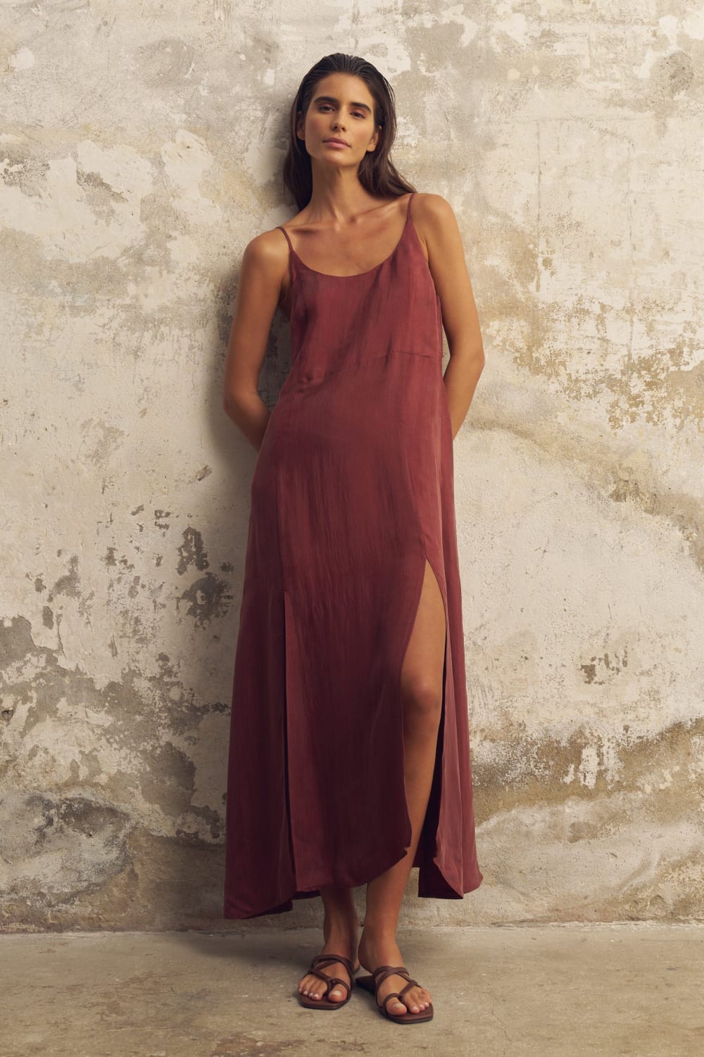 The Handloom-Lucid Midnight Maxi Dress Burgundy-Elbise-1-Milagron.com