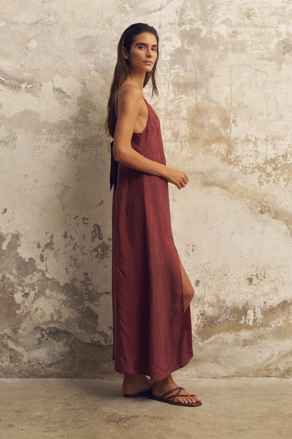 The Handloom-Lucid Midnight Maxi Dress Burgundy-Elbise-2-Milagron.com