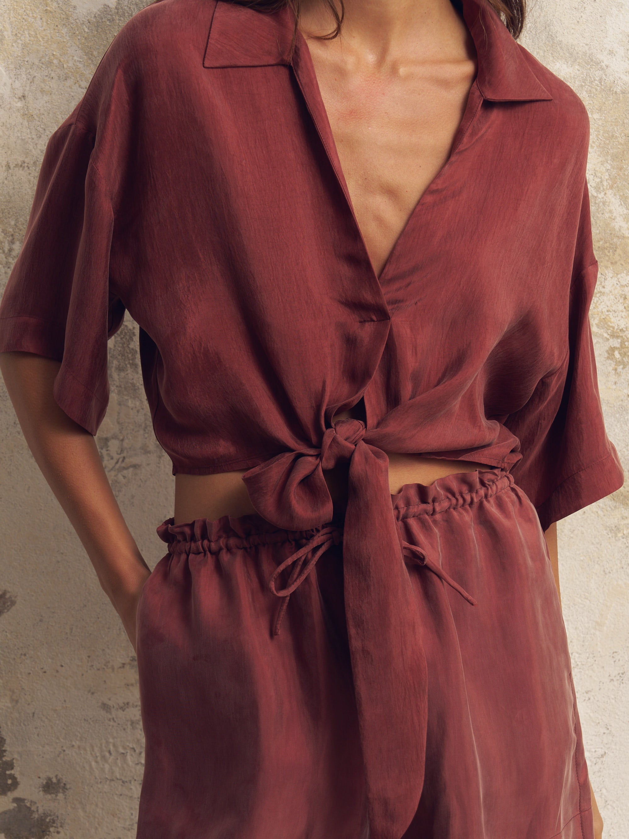 The Handloom-Lucid Tie Shirt Burgundy-Top-6-Milagron.com