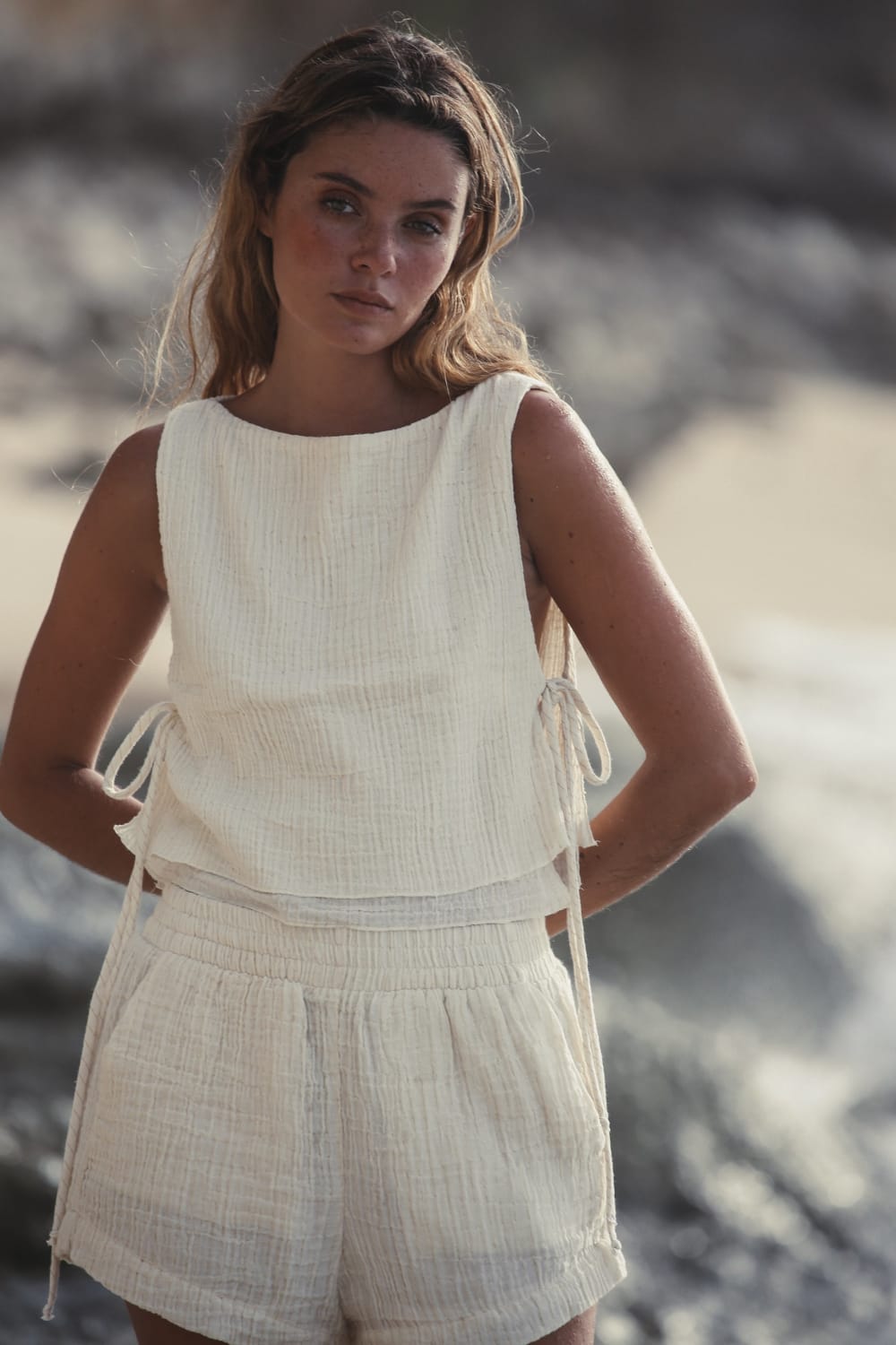 The Handloom-Mia Side Ties Top Natural With Gold Stripes-Top-6-Milagron.com