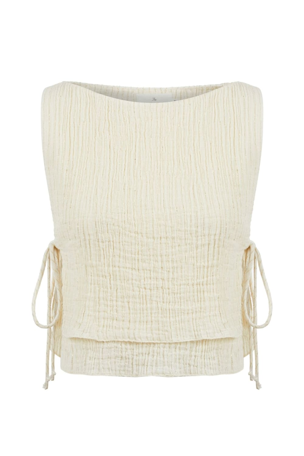 The Handloom-Mia Side Ties Top Natural With Gold Stripes-Top-7-Milagron.com
