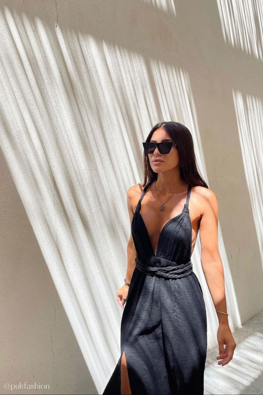 The Handloom-Muse Braided Straps Dress Black-Elbise-6-Milagron.com