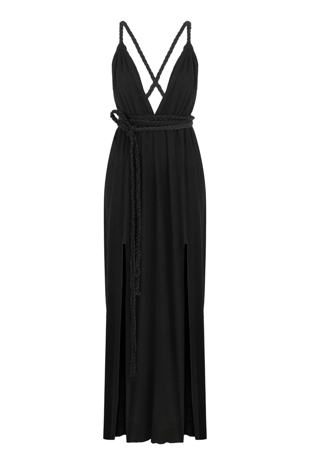 The Handloom-Muse Braided Straps Dress Black-Elbise-7-Milagron.com