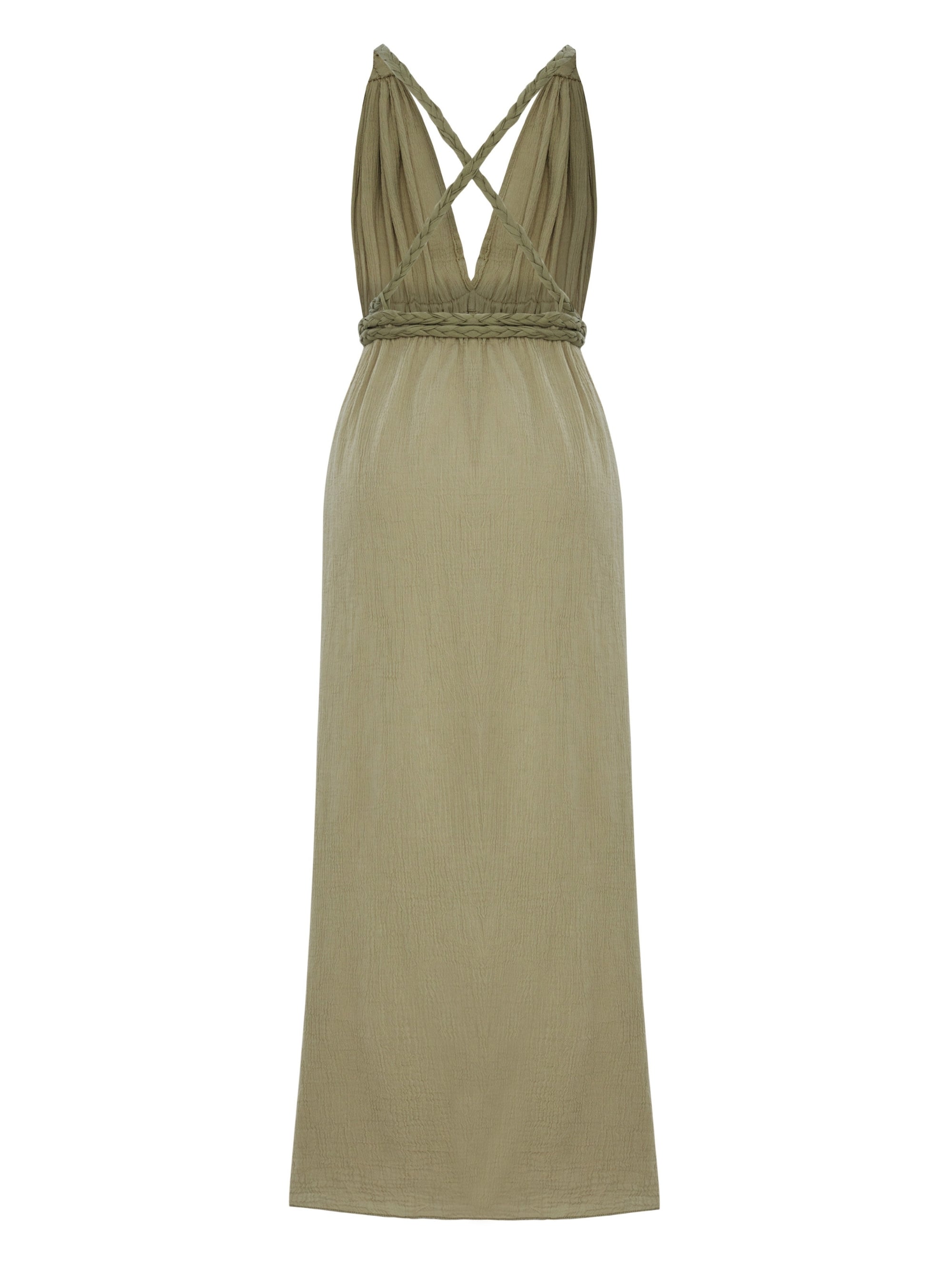 The Handloom-Muse Braided Straps Dress Khaki Green-Elbise-10-Milagron.com