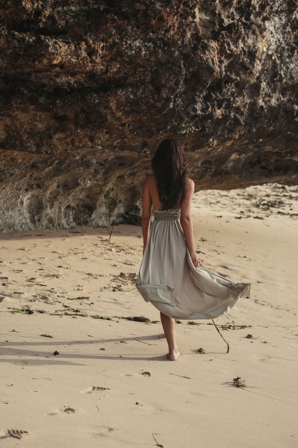 The Handloom-Muse Braided Straps Dress Khaki Green-Elbise-6-Milagron.com