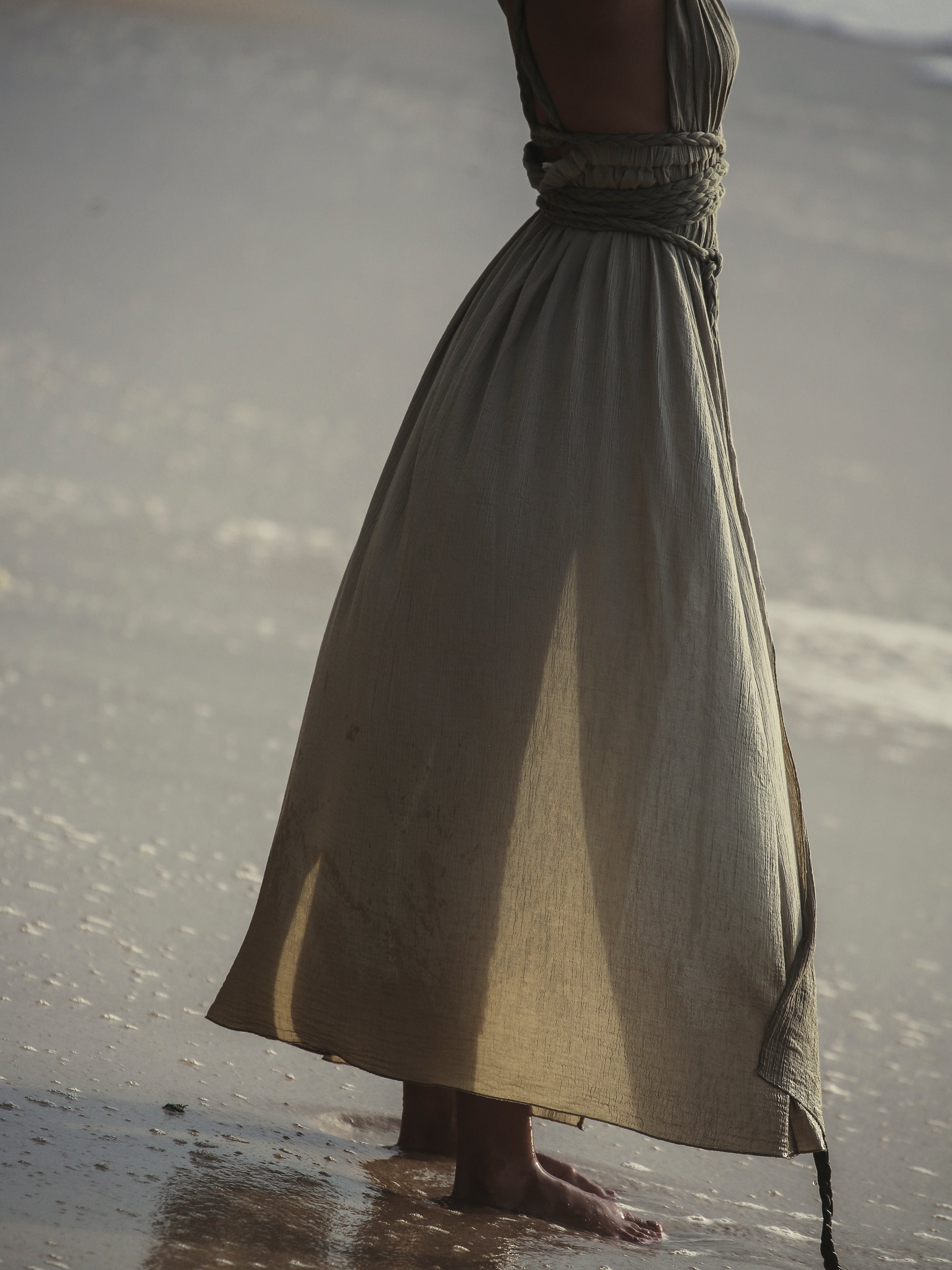 The Handloom-Muse Braided Straps Dress Khaki Green-Elbise-8-Milagron.com