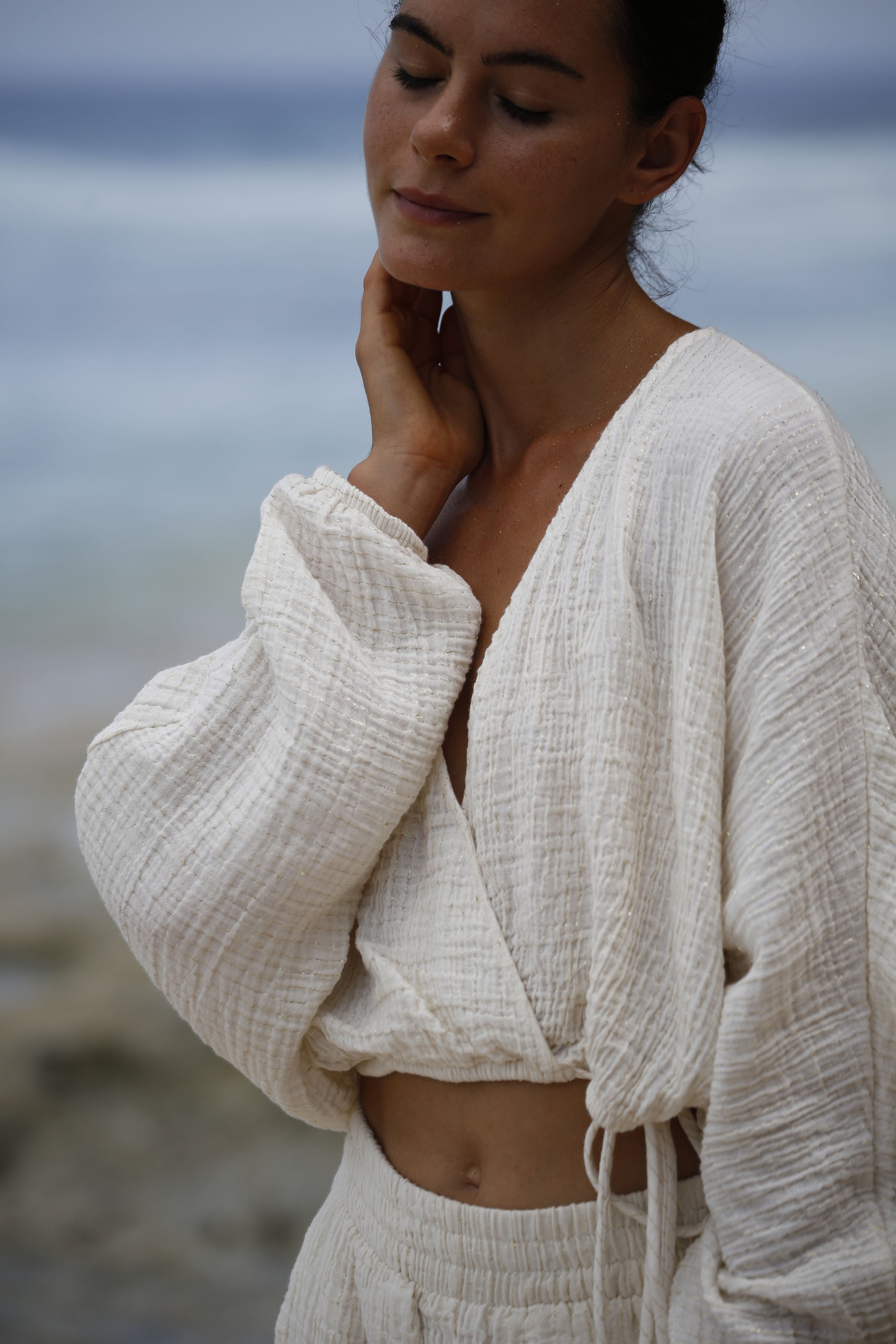 The Handloom-SORUNLU - Siena Top Natural With Gold Stripes-Top-9-Milagron.com