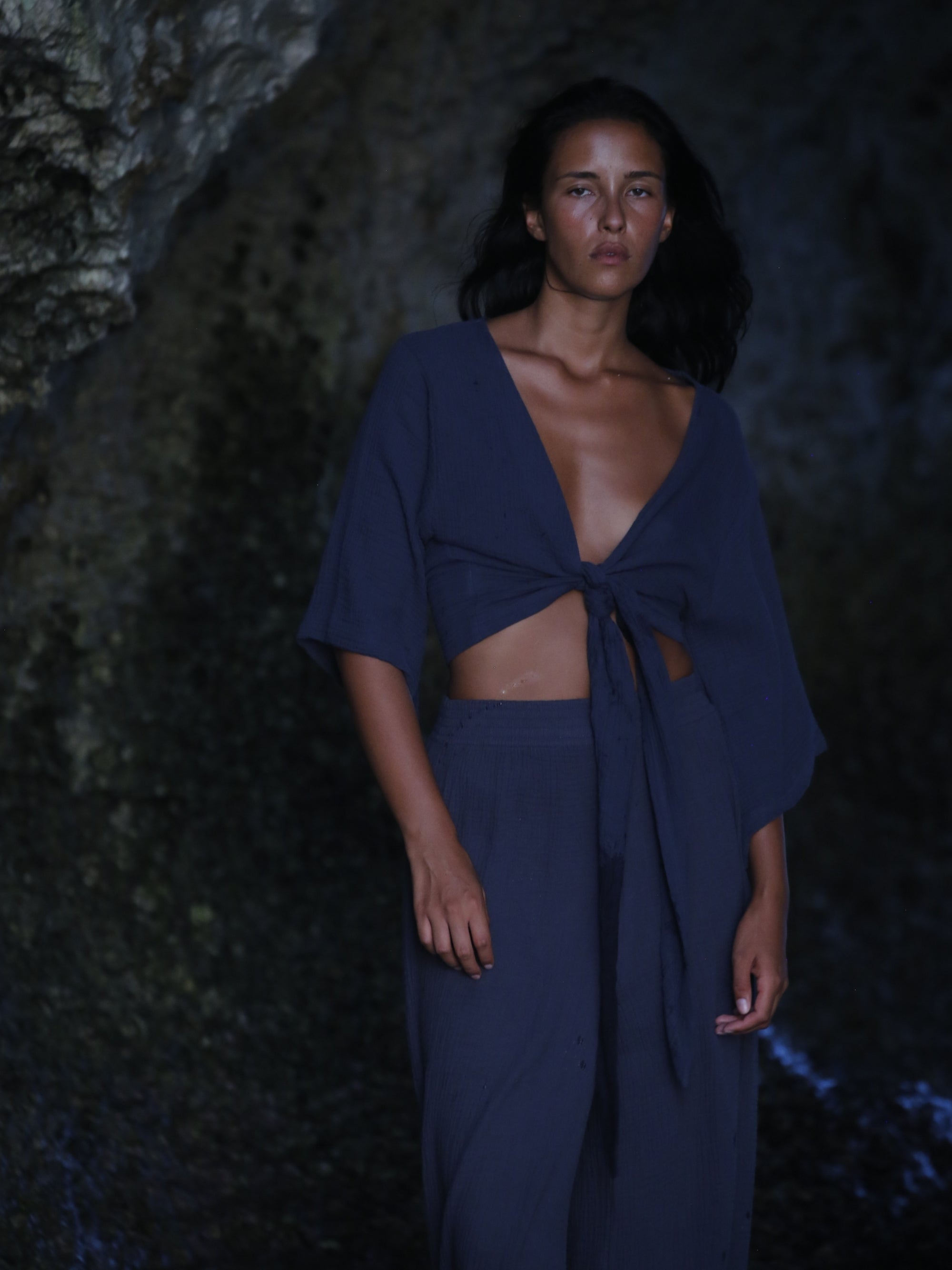 The Handloom-SORUNLU - Skye Palazzo Pants Navy-Pants-8-Milagron.com