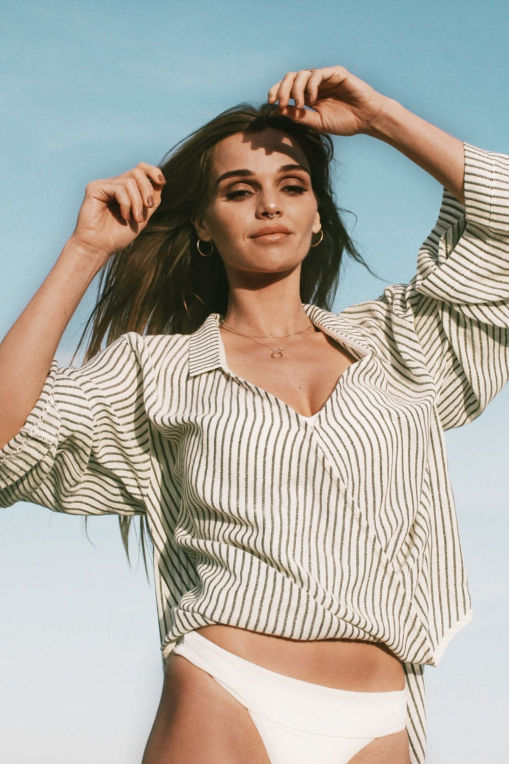 The Handloom-Sade Top Black Stripes-Gömlek-1-Milagron.com