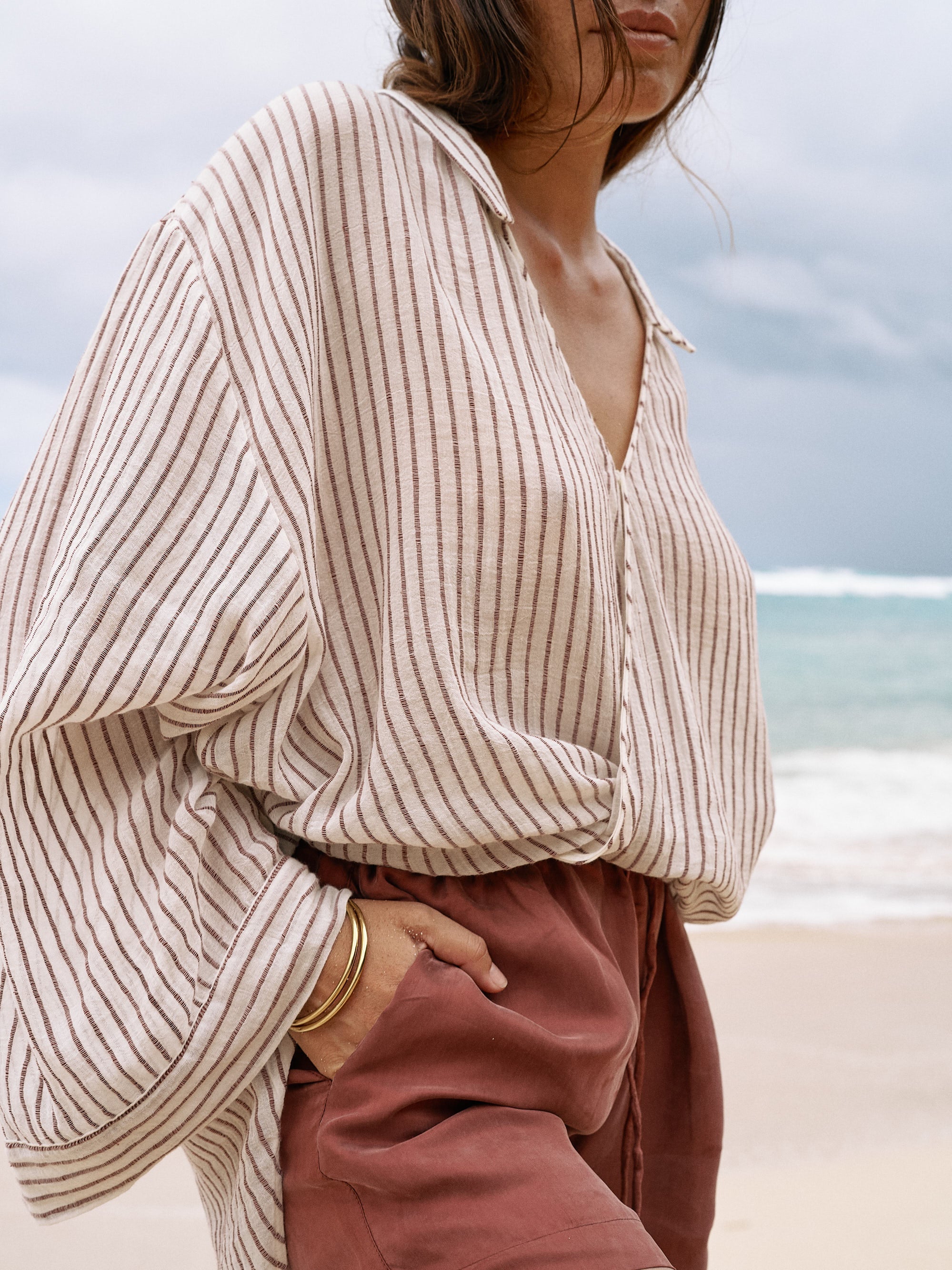 The Handloom-Sade Top Burgundy Stripes-Top-2-Milagron.com