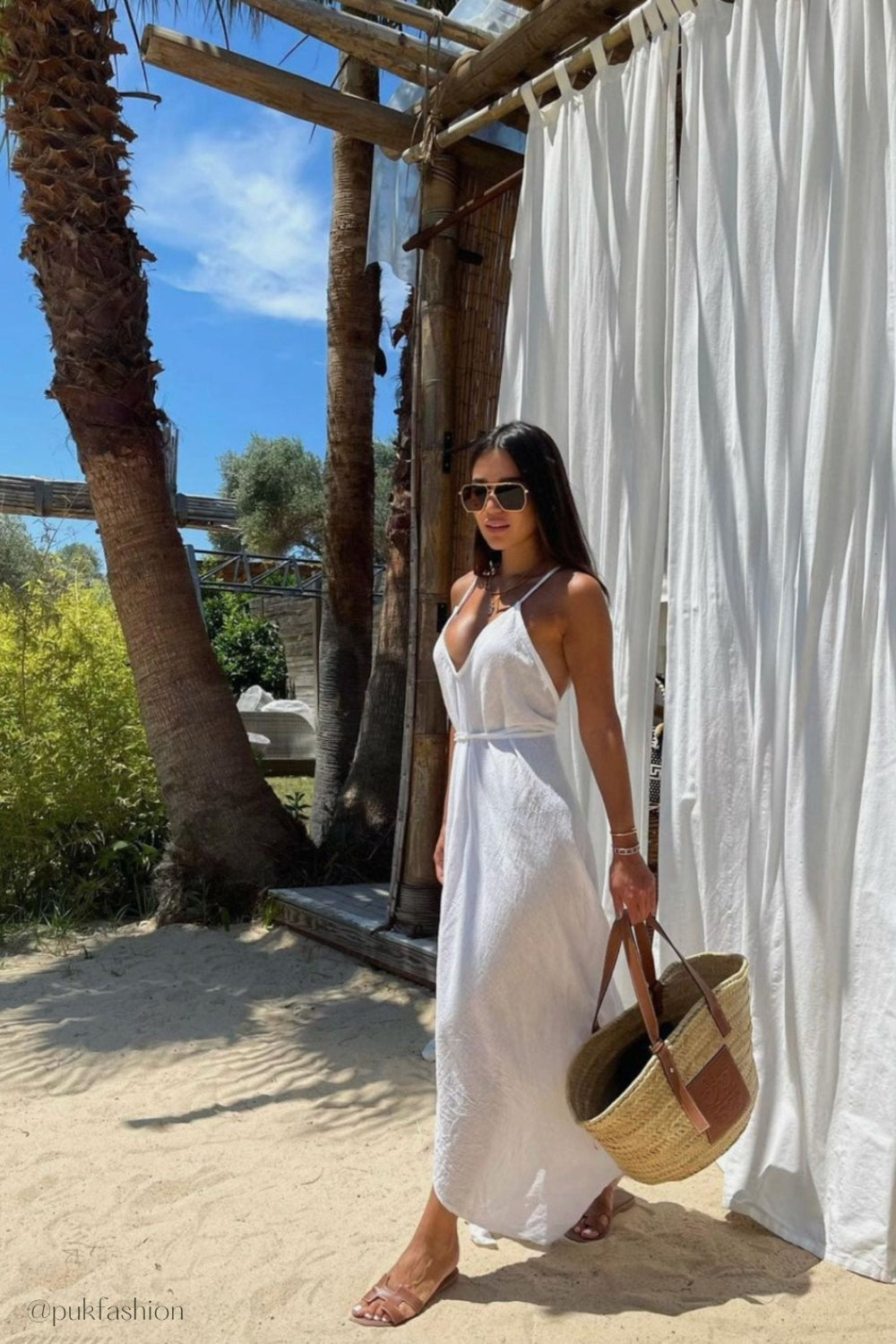 The Handloom-Sage Maxi Dress White-Elbise-1-Milagron.com