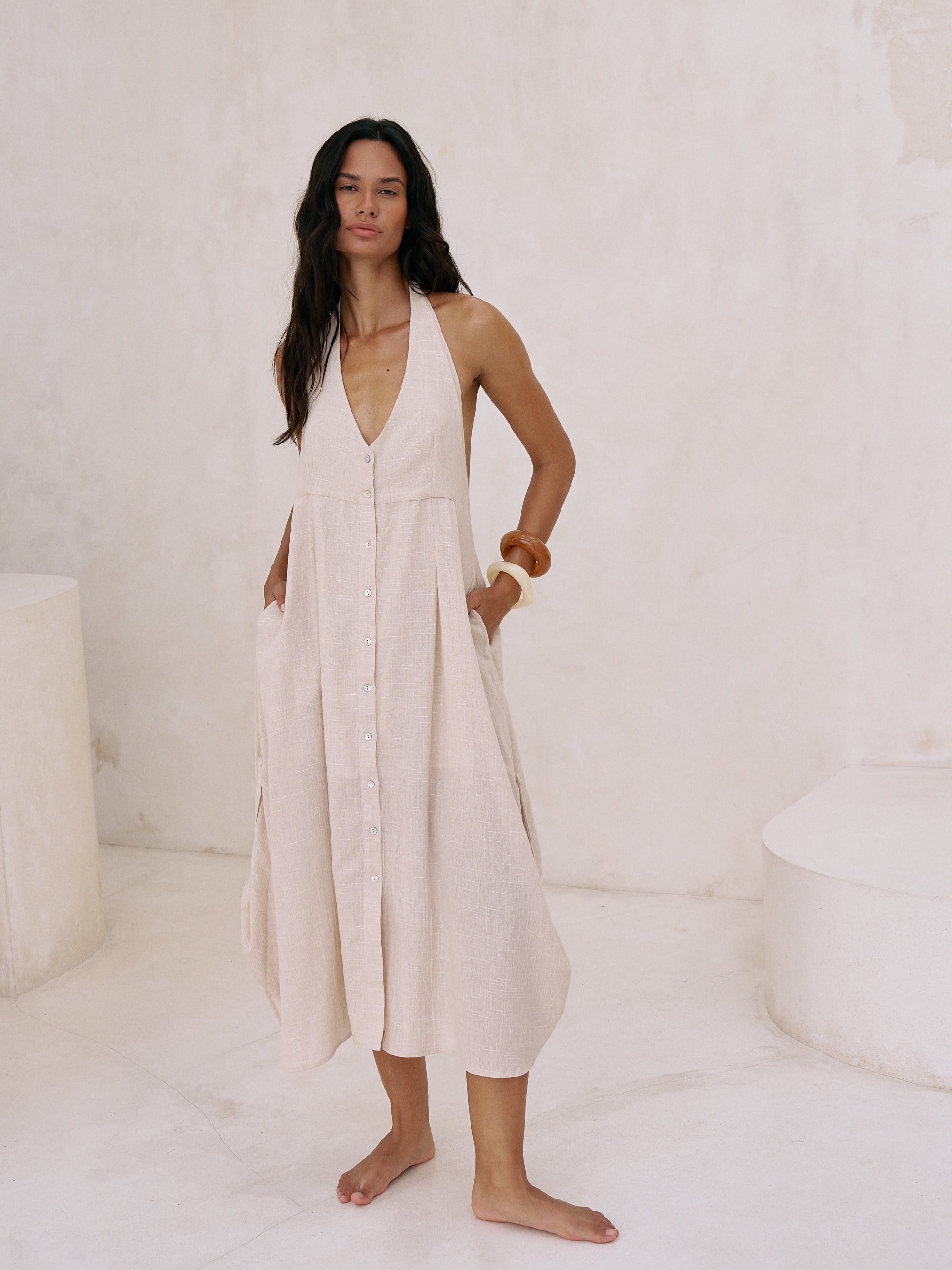 The Handloom-Sahara Sun Maxi Dress Natural-Elbise-1-Milagron.com