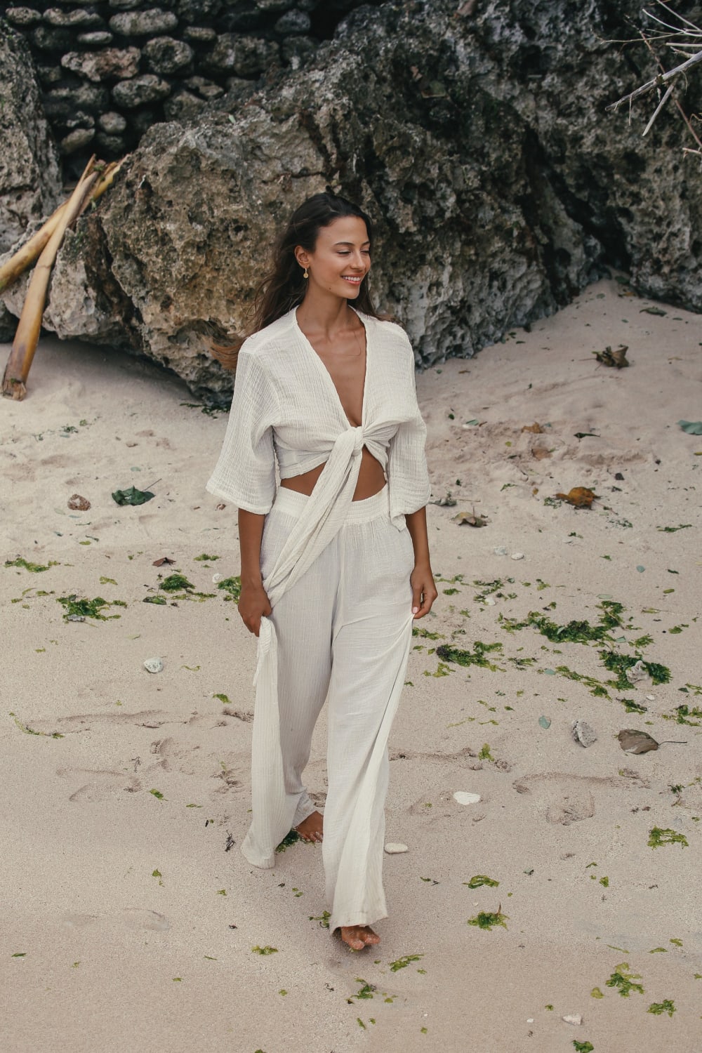 The Handloom-Skye Palazzo Pants Natural With Gold Stripes-Pantolon-1-Milagron.com