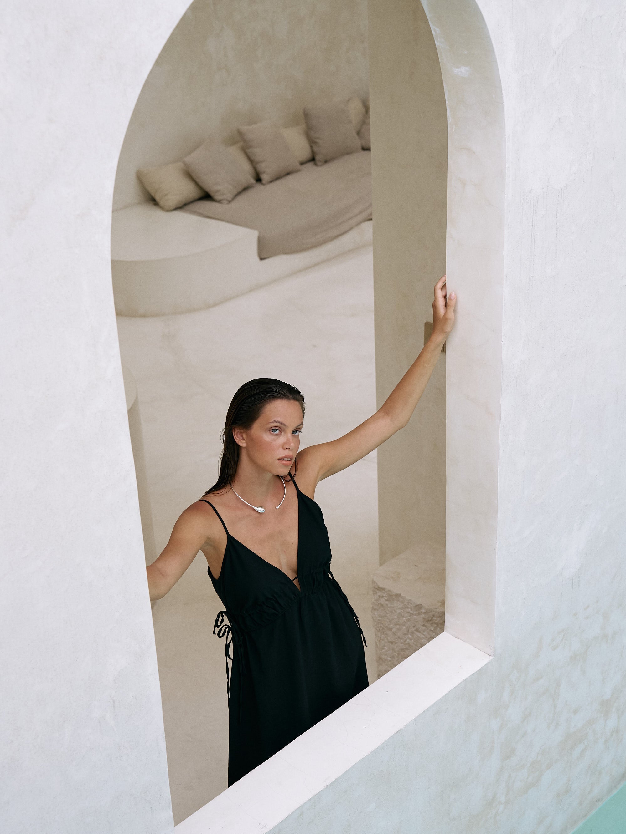 The Handloom-Sofia Ties Maxi Dress Black-Elbise-3-Milagron.com