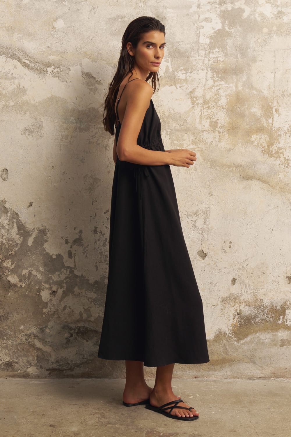 The Handloom-Sofia Ties Maxi Dress Black-Elbise-3-Milagron.com