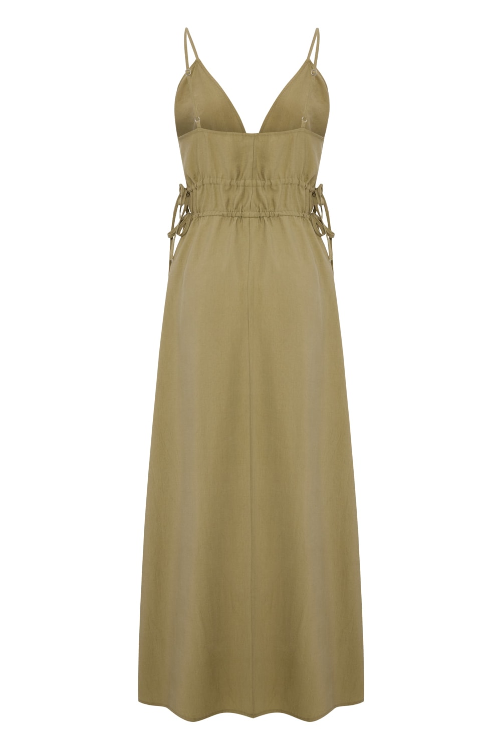 The Handloom-Sofia Ties Maxi Dress Khaki Green-Elbise-6-Milagron.com