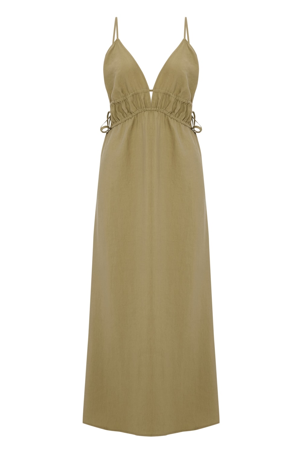 The Handloom-Sofia Ties Maxi Dress Khaki Green-Elbise-5-Milagron.com