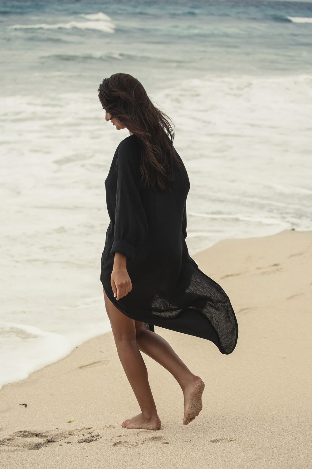 The Handloom-Terra Shirt Dress Black-Elbise-2-Milagron.com