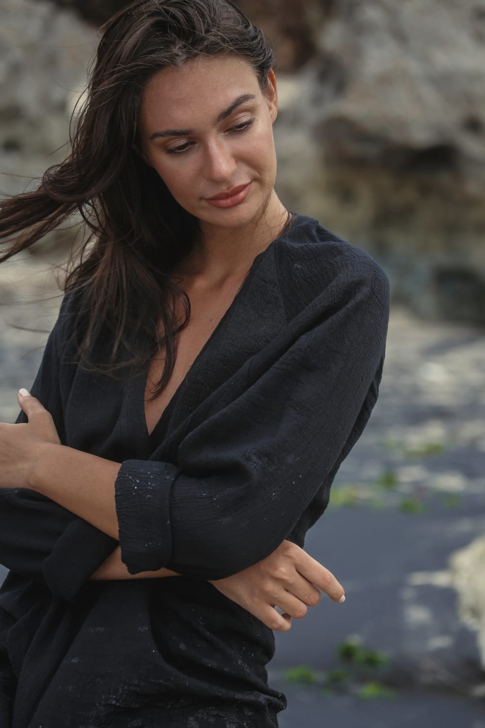 The Handloom-Terra Shirt Dress Black-Elbise-4-Milagron.com