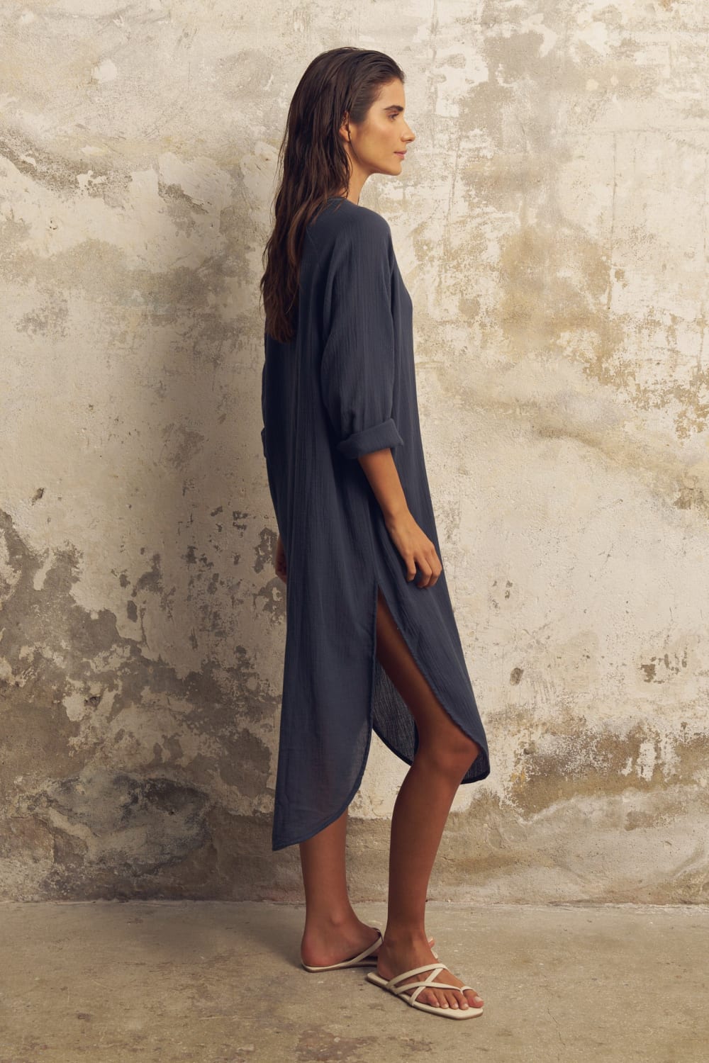 The Handloom-Terra Shirt Dress Navy-Elbise-3-Milagron.com