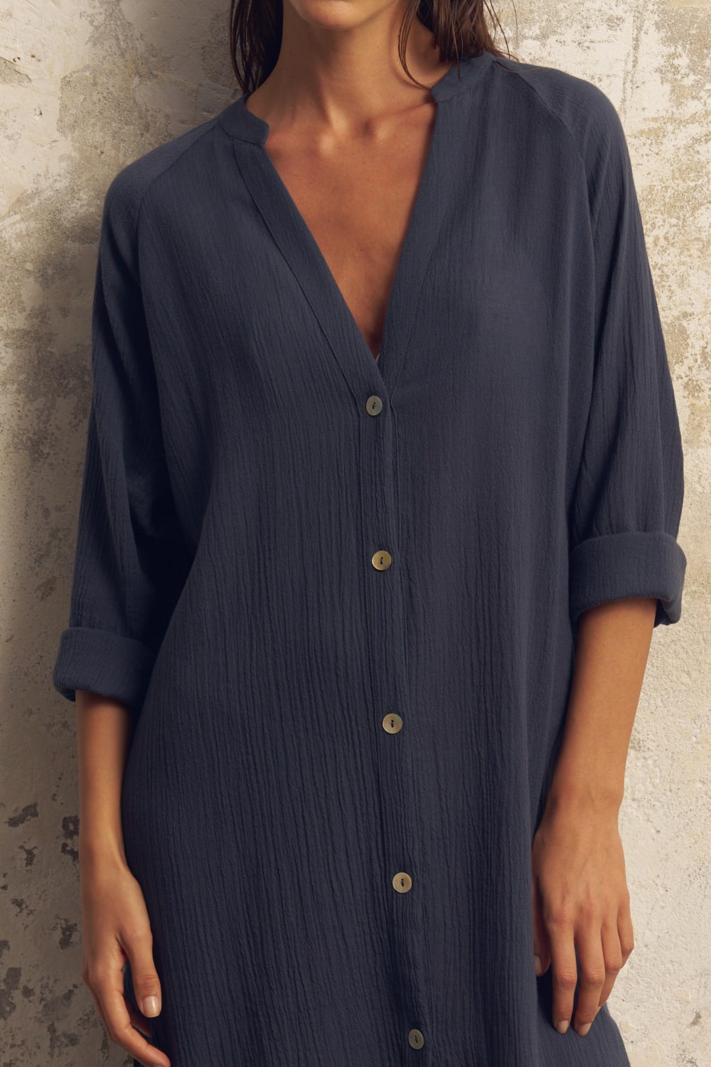 The Handloom-Terra Shirt Dress Navy-Elbise-5-Milagron.com