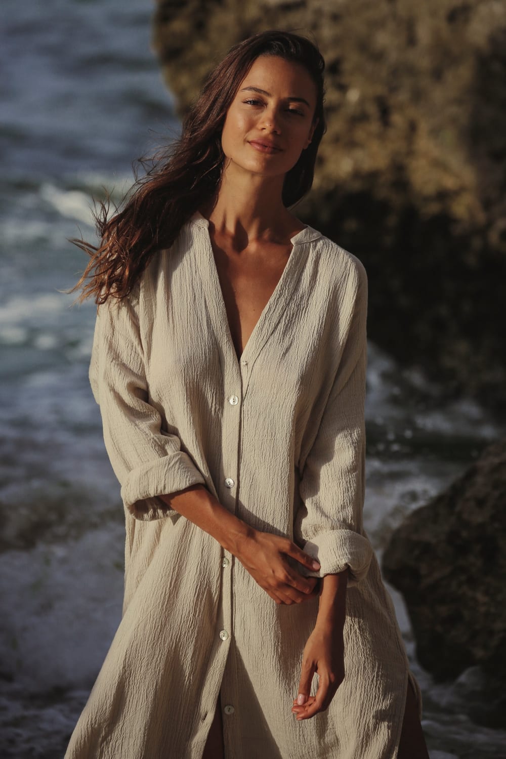 The Handloom-Terra Shirt Dress Oatmeal-Elbise-1-Milagron.com