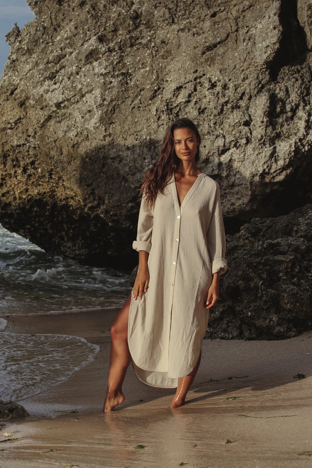 The Handloom-Terra Shirt Dress Oatmeal-Elbise-3-Milagron.com