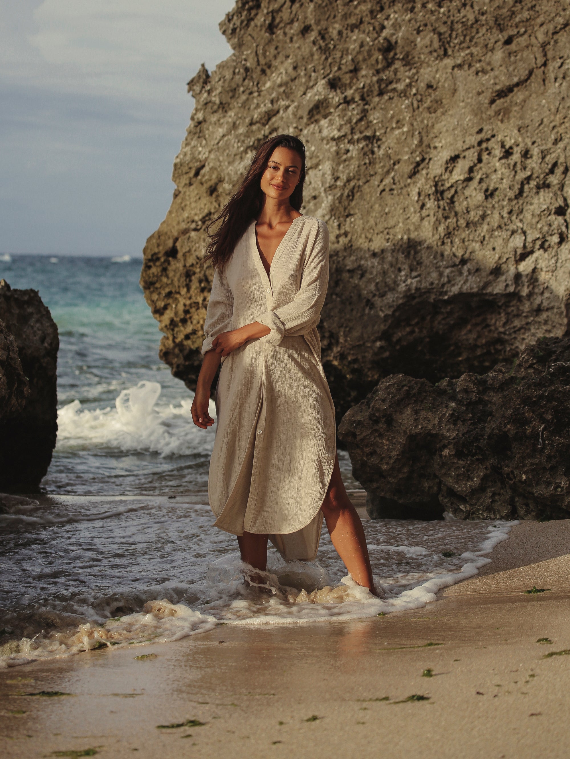 The Handloom-Terra Shirt Dress Oatmeal-Elbise-7-Milagron.com