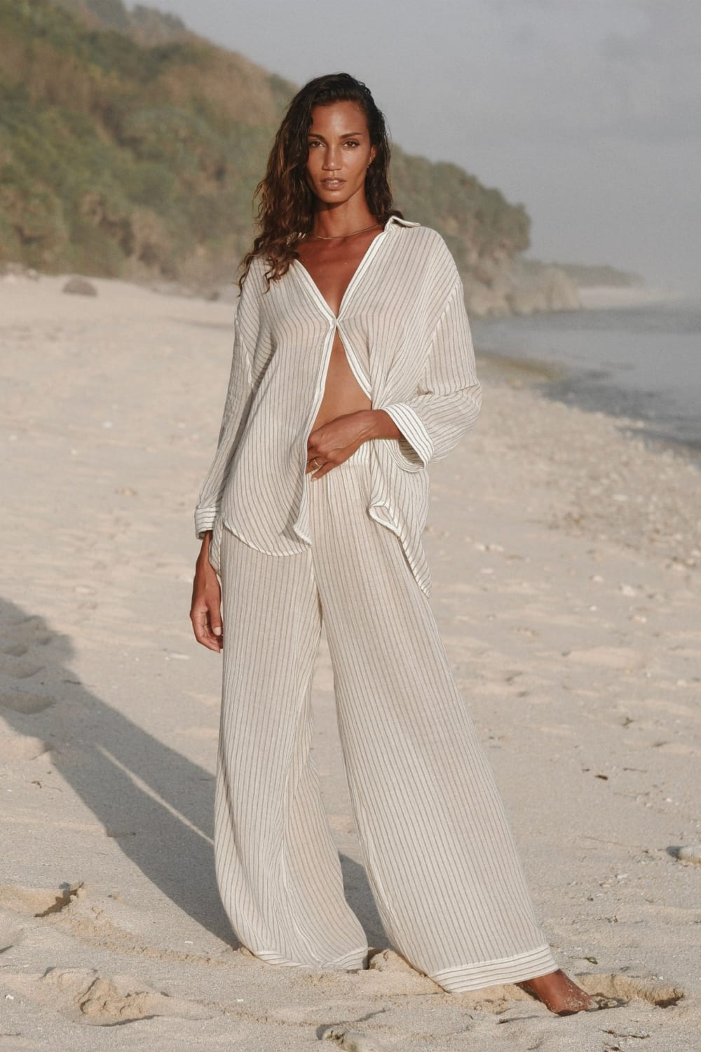 The Handloom-Voyage Set Khaki Green Stripes-Alt - Üst Takım-1-Milagron.com