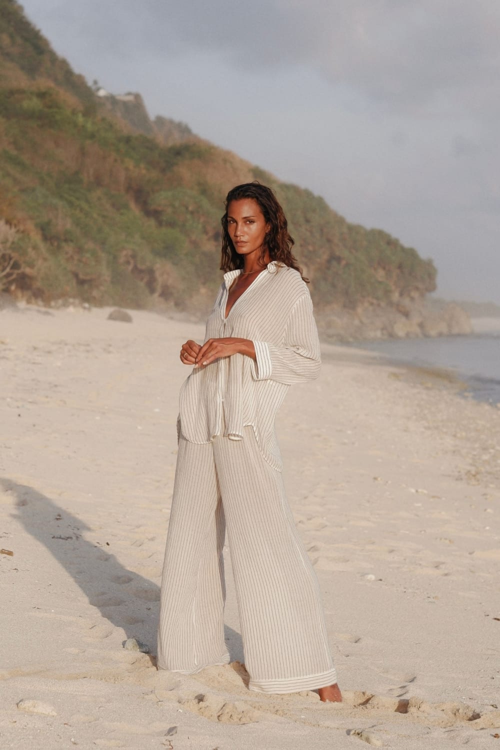 The Handloom-Voyage Set Khaki Green Stripes-Alt - Üst Takım-2-Milagron.com