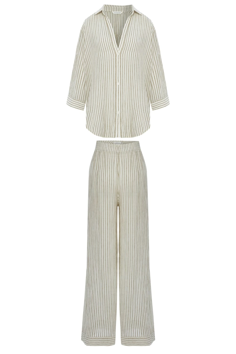 The Handloom-Voyage Set Khaki Green Stripes-Alt - Üst Takım-5-Milagron.com