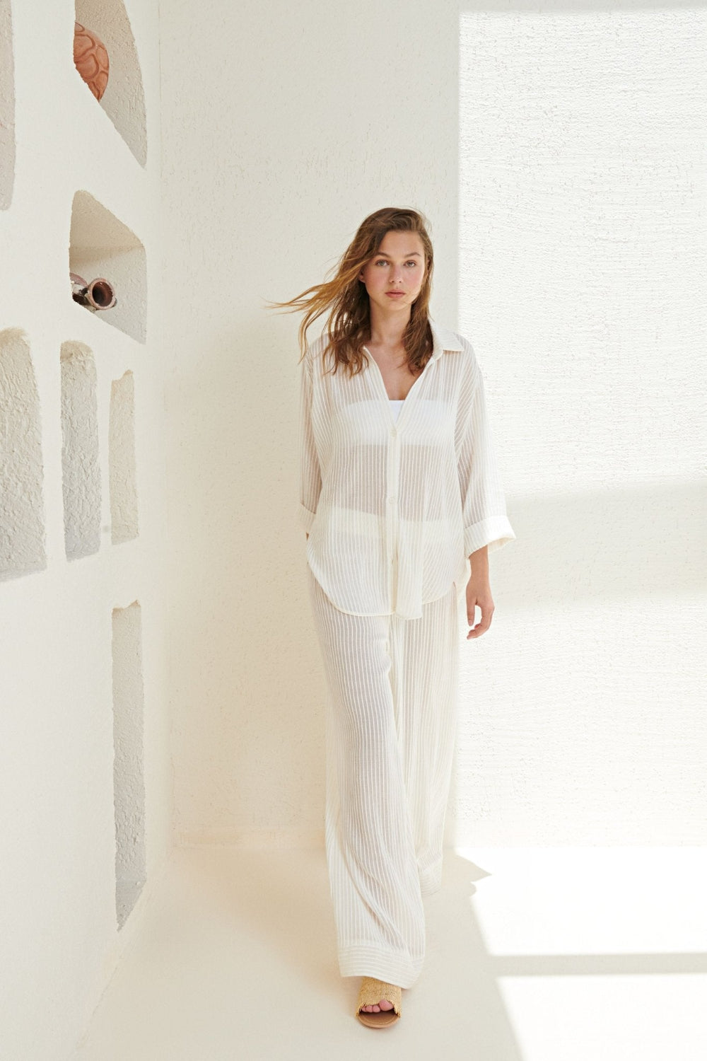 The Handloom-Voyage Set White Stripes-Alt - Üst Takım-2-Milagron.com