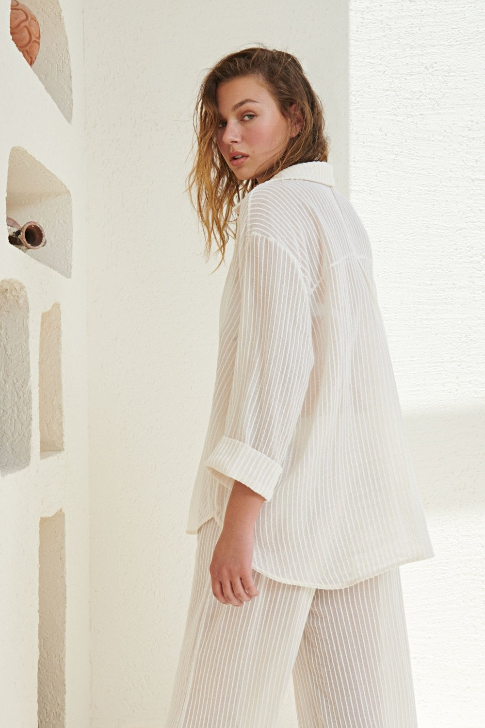 The Handloom-Voyage Set White Stripes-Alt - Üst Takım-3-Milagron.com