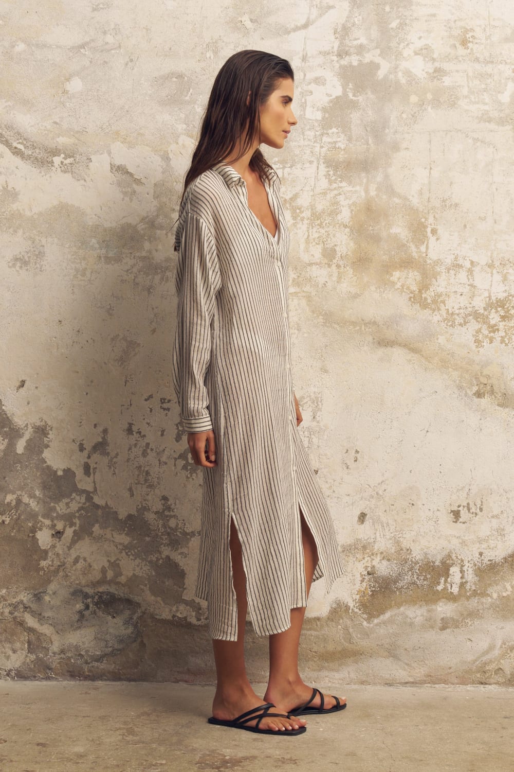 The Handloom-Voyage Shirt Dress Black Stripes-Elbise-7-Milagron.com