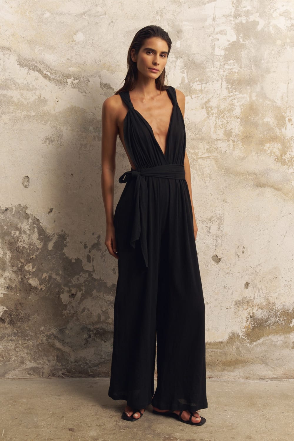 The Handloom-Wrap Your Way Jumpsuit Black-Tulum-2-Milagron.com