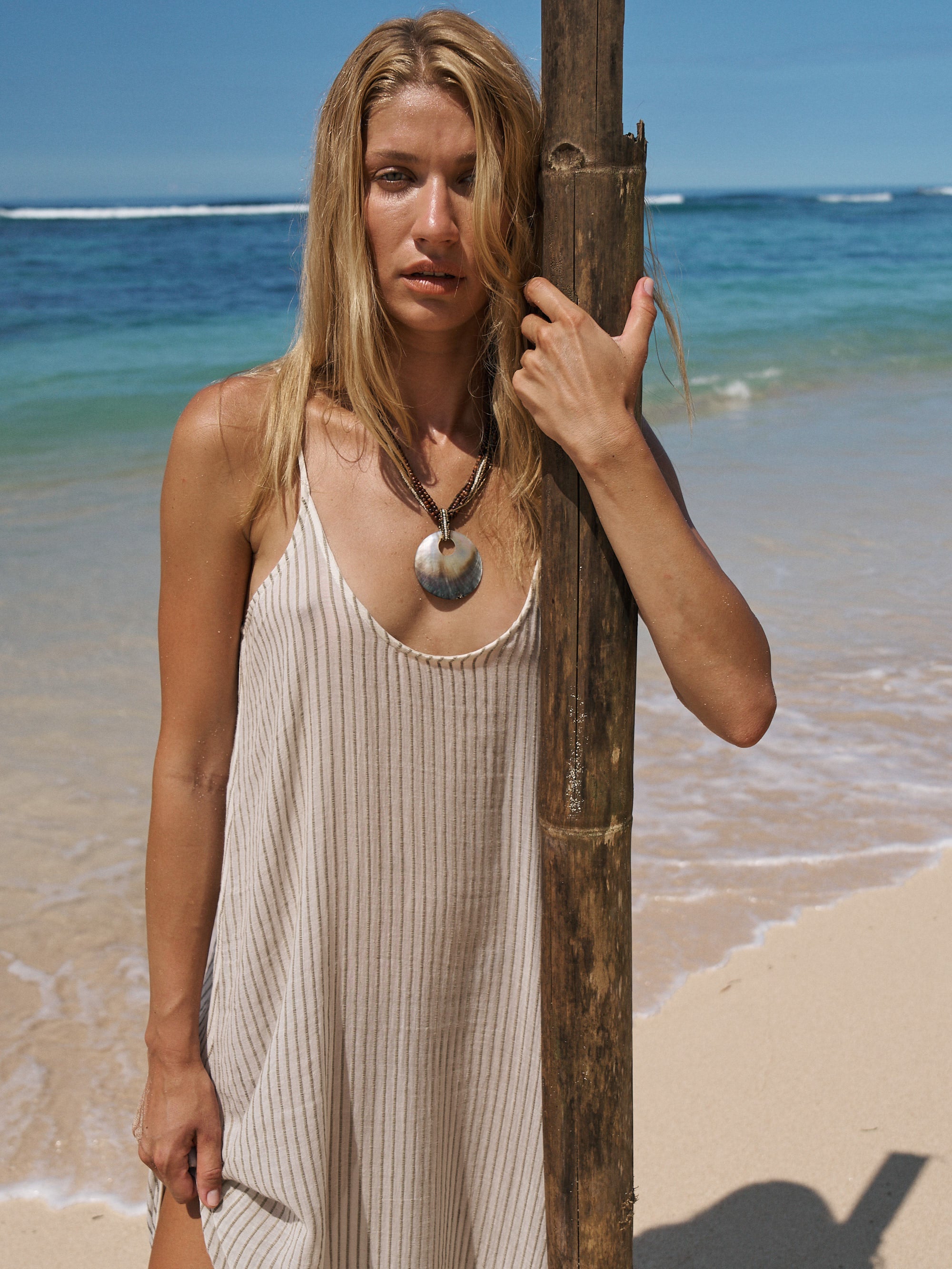 The Handloom-Yaz Dress Khaki Green Stripes-Elbise-2-Milagron.com