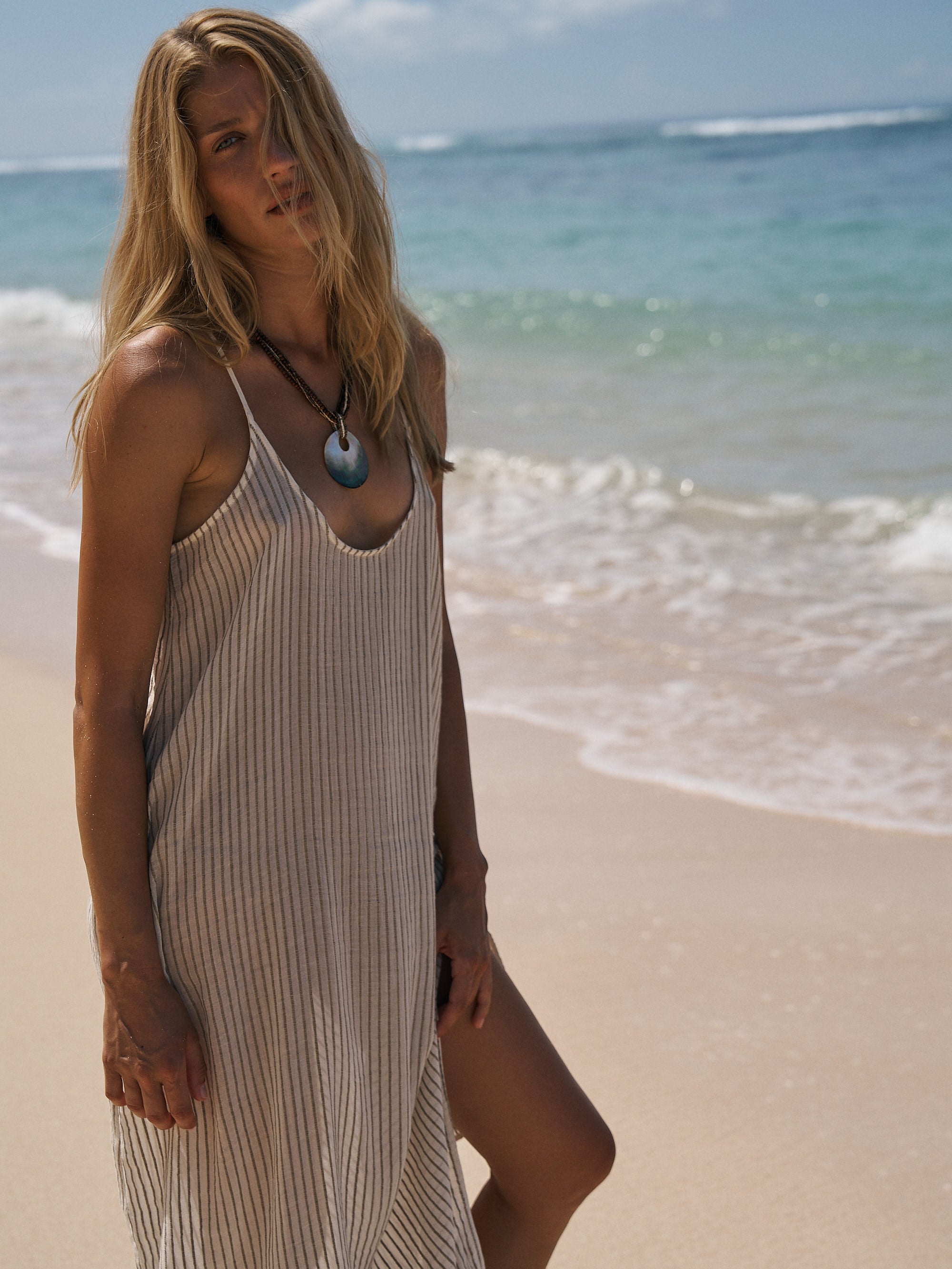 The Handloom-Yaz Dress Khaki Green Stripes-Elbise-3-Milagron.com