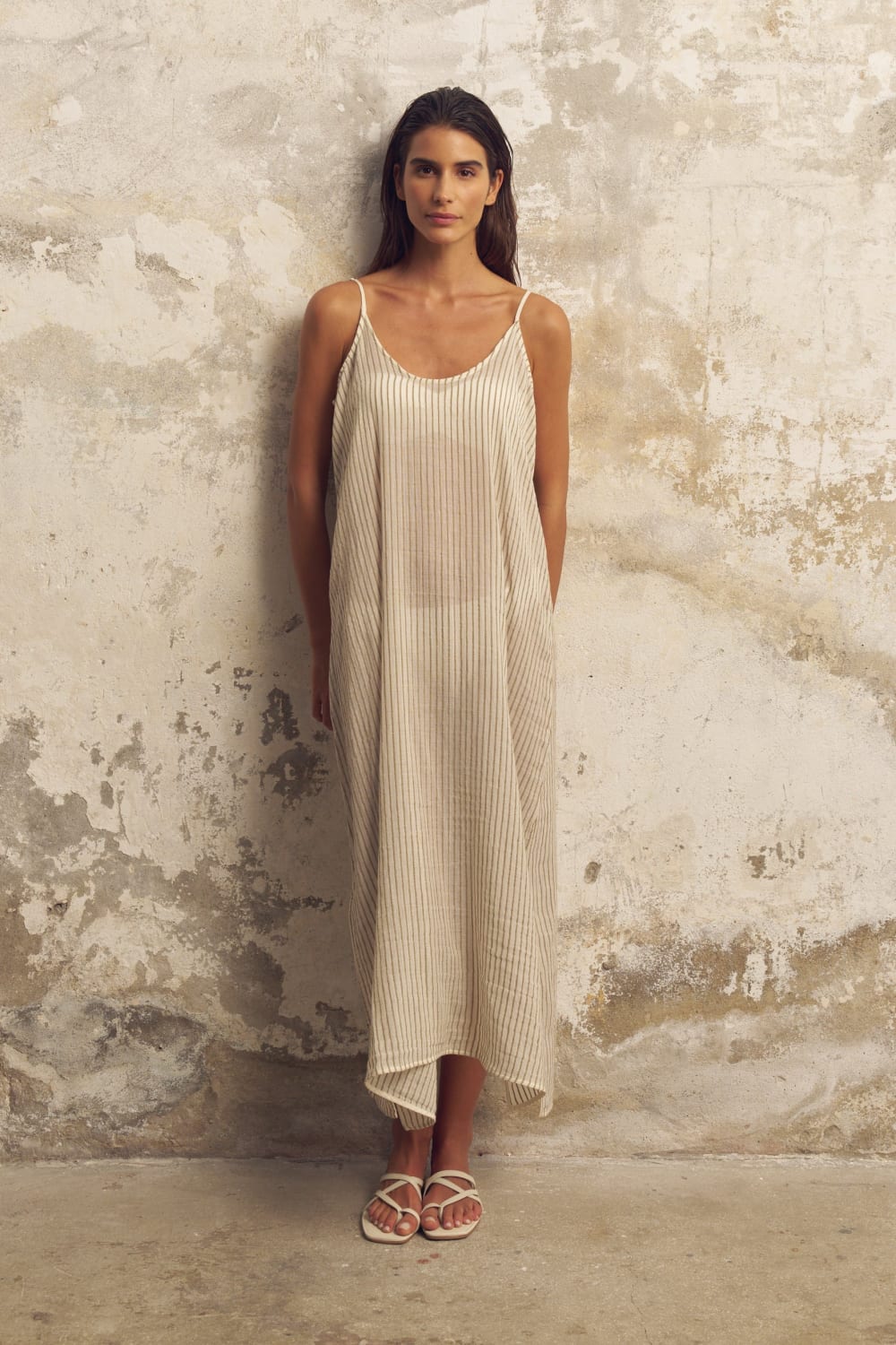 The Handloom-Yaz Dress Khaki Green Stripes-Elbise-1-Milagron.com