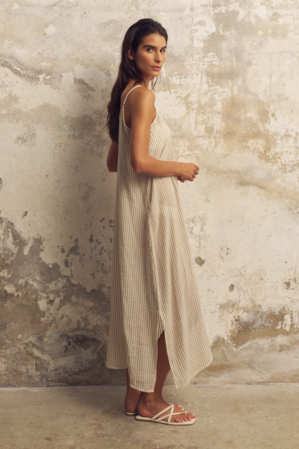 The Handloom-Yaz Dress Khaki Green Stripes-Elbise-3-Milagron.com