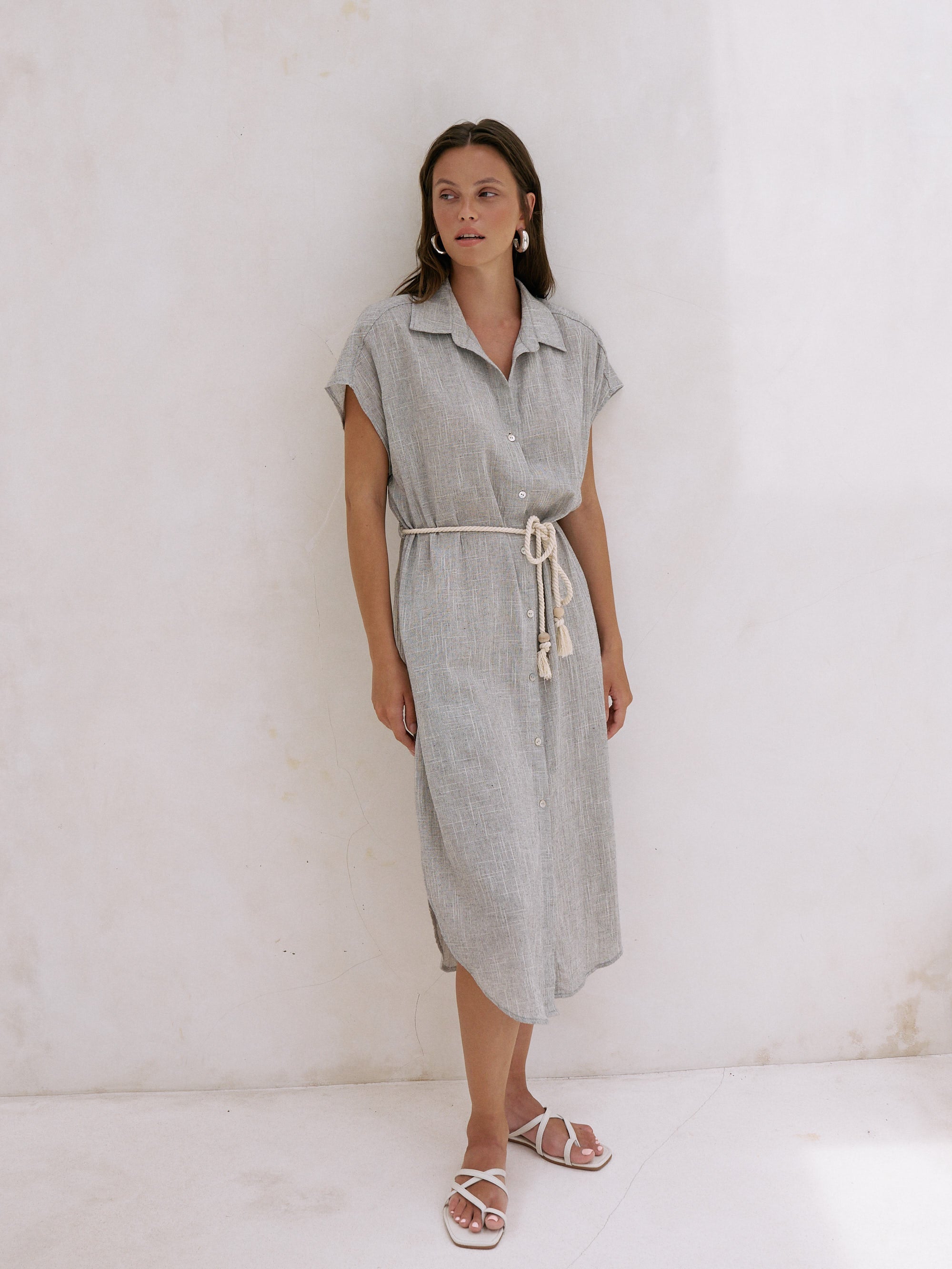 The Handloom-Zaya Shirt Dress Gray-Elbise-1-Milagron.com