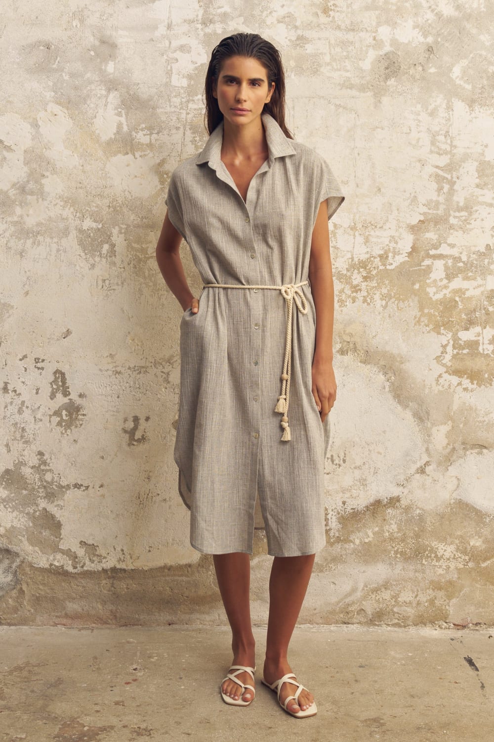 The Handloom-Zaya Shirt Dress Gray-Elbise-1-Milagron.com