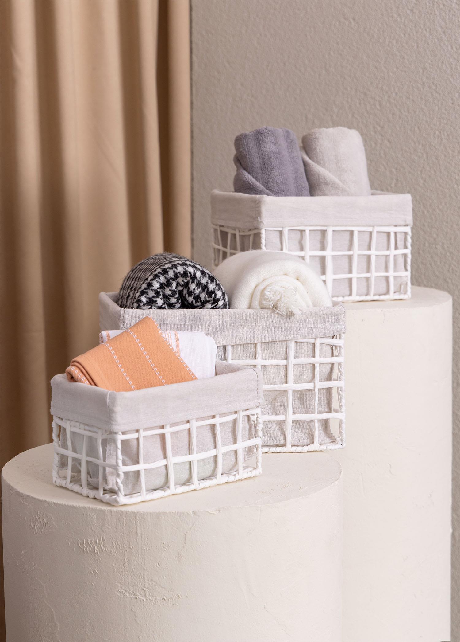 Braid Hasır Organizer Sepet Beyaz 30X22X19 Cm