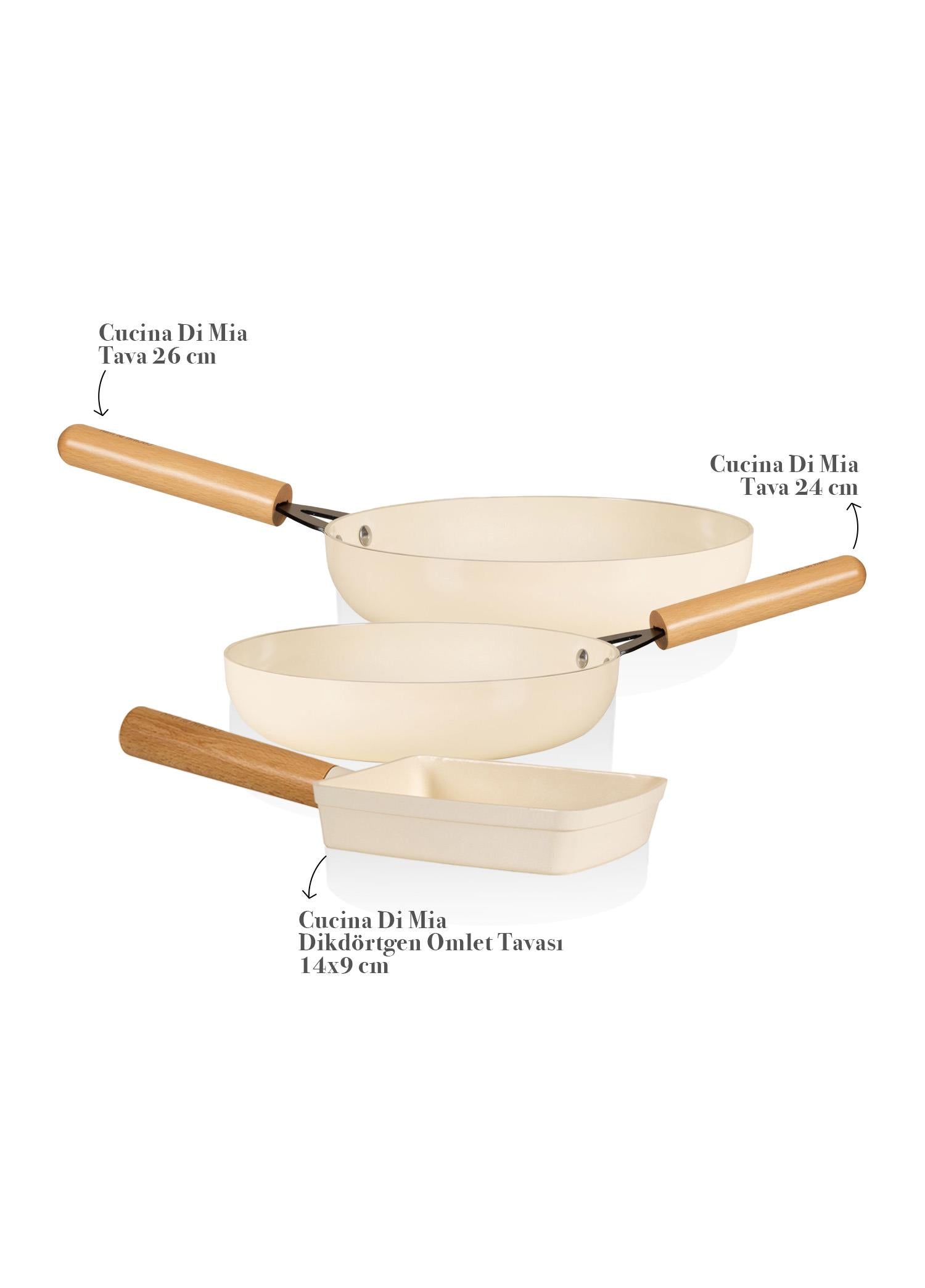 Cucina Di Mia İNdüksiyon Tabanlı Seramik Tava Seti 3 Parça