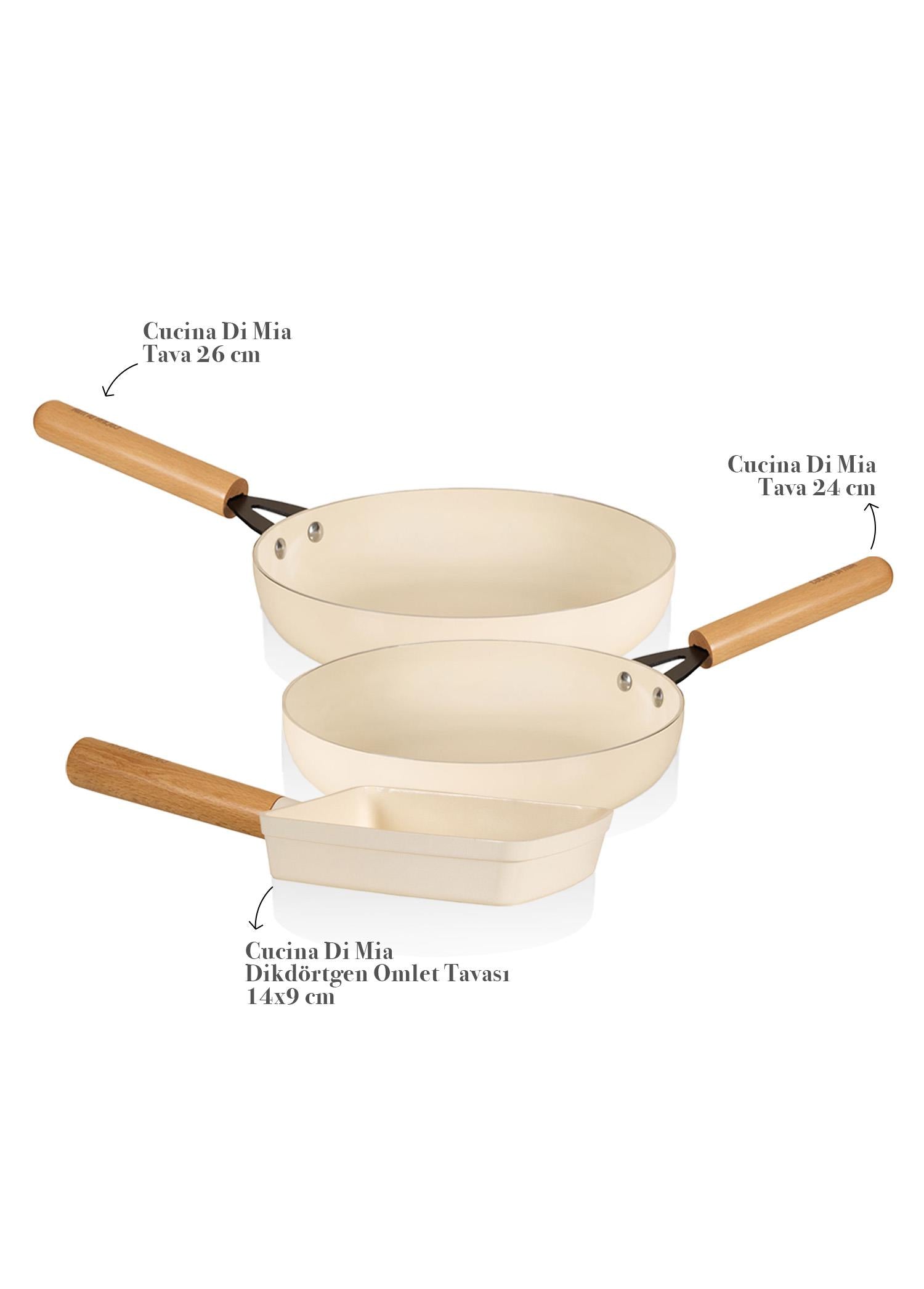 Cucina Di Mia İNdüksiyon Tabanlı Seramik Tava Seti 3 Parça