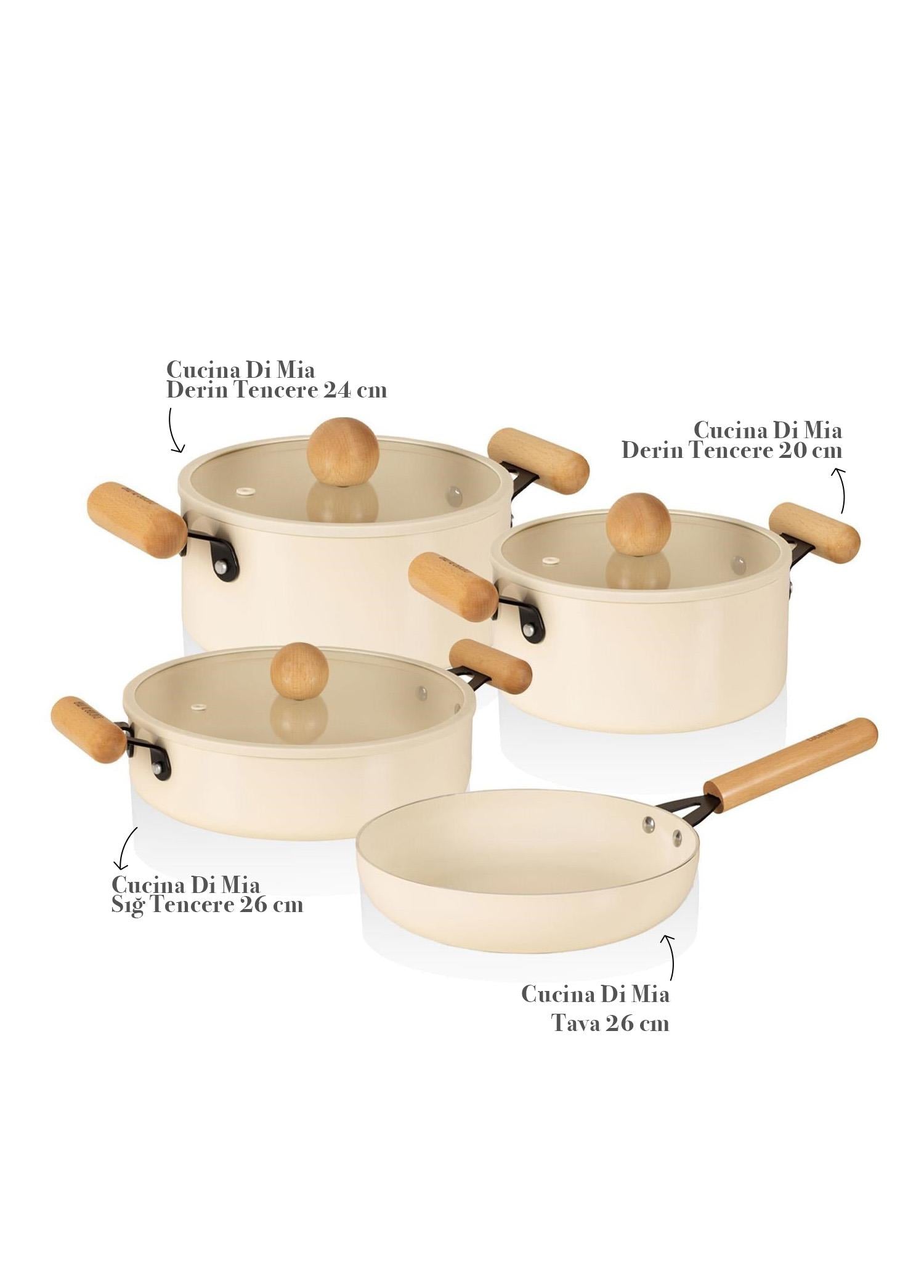 Cucina Di Mia İNdüksiyon Tabanlı Seramik Tencere Tava Seti 7 Parça