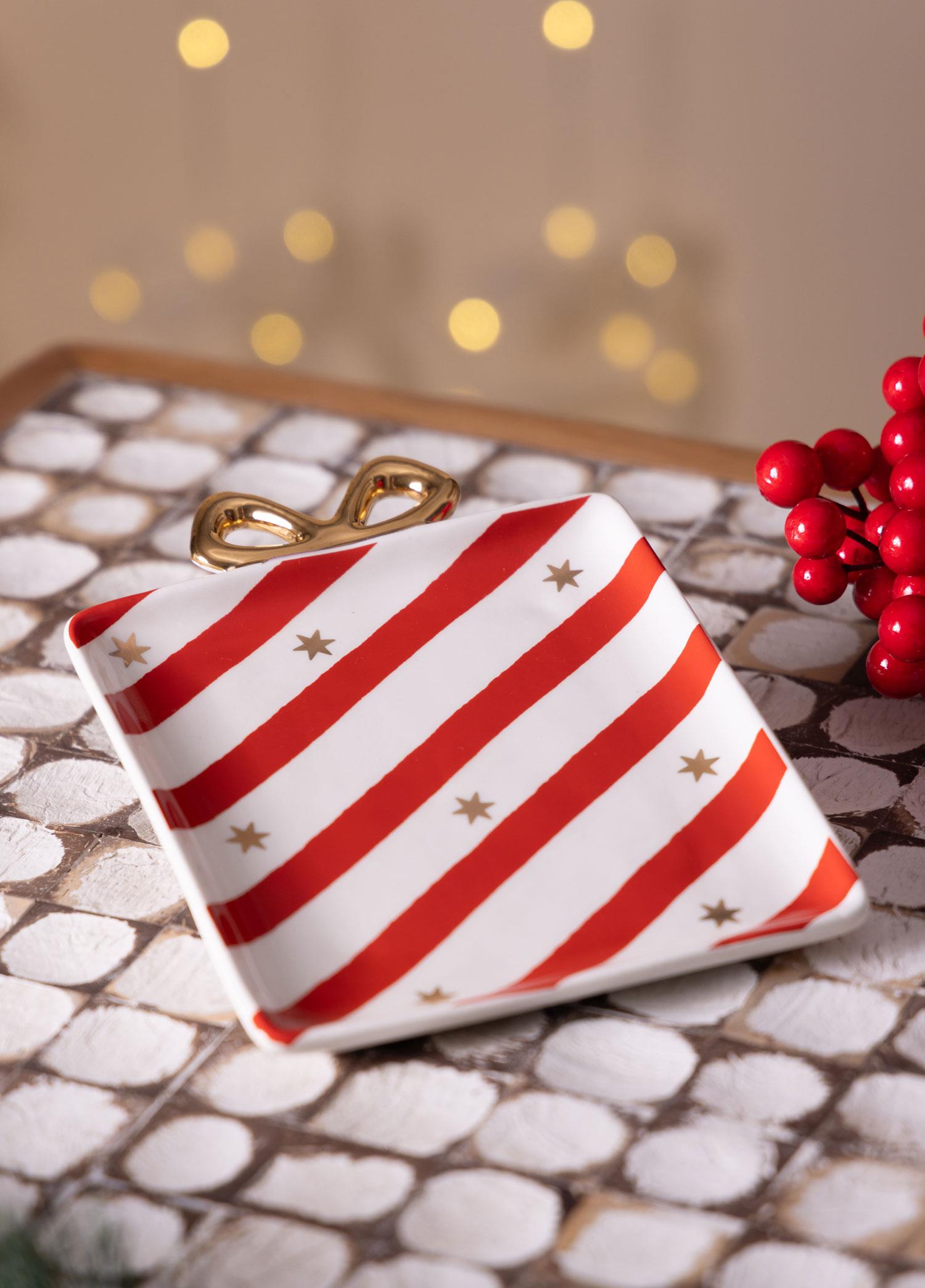 Fiyonk Figürlü Servis Tabağı Beyaz Çizgili 22X17Cm