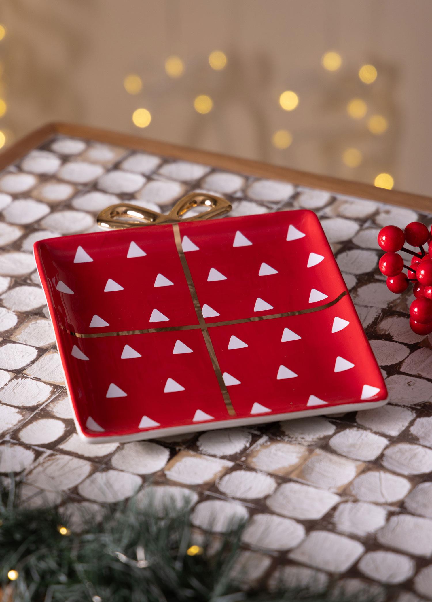 Fiyonk Figürlü Servis Tabağı Krımızı 22X17 Cm